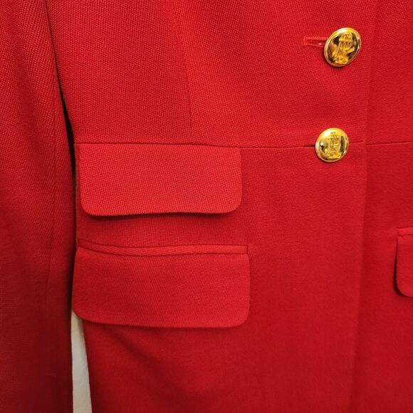 VTG RALPH LAUREN Red Wool Blazer Riding Equestrian Longline 90s Velvet USA Sz 2P - Picture 4 of 11